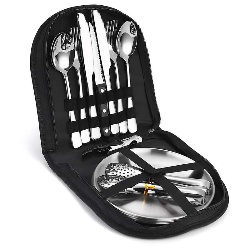 Camping Silverware Kit Cutlery Organizer Utensil Picnic Set Plate Spoon Knife Fork Tongs Hiking