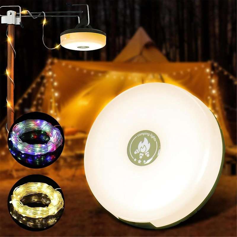 Camping String Lights, IP44 Waterproof 33Ft Outdoor String Lights with RGB Colorful & Warm White Lig