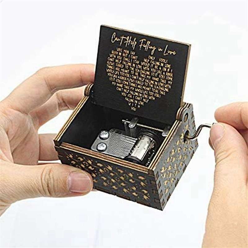 Can'T Help Falling in Love Wood Music Box, Antique Engraved Musical Boxes Case for Love One Wooden M