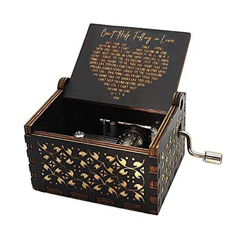 Can'T Help Falling in Love Wood Music Box, Antique Engraved Musical Boxes Case for Love One Wooden M