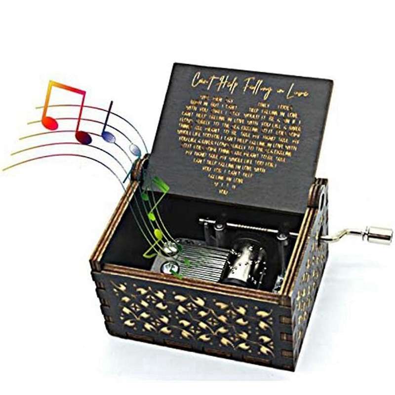 Can'T Help Falling in Love Wood Music Box, Antique Engraved Musical Boxes Case for Love One Wooden M