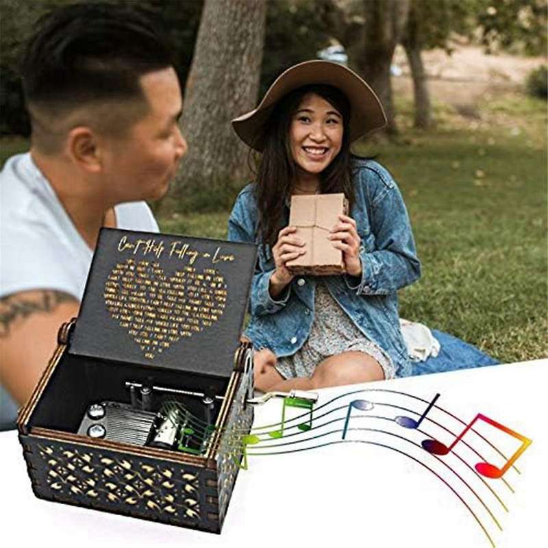 Can'T Help Falling in Love Wood Music Box, Antique Engraved Musical Boxes Case for Love One Wooden M