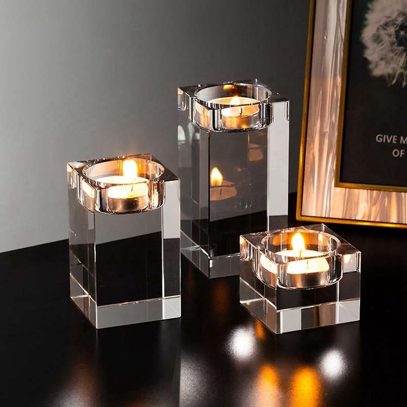 Candle Holder Solid Crystal Clear Square Glass Pillar Holder for Wedding Home Decoration Candlelight
