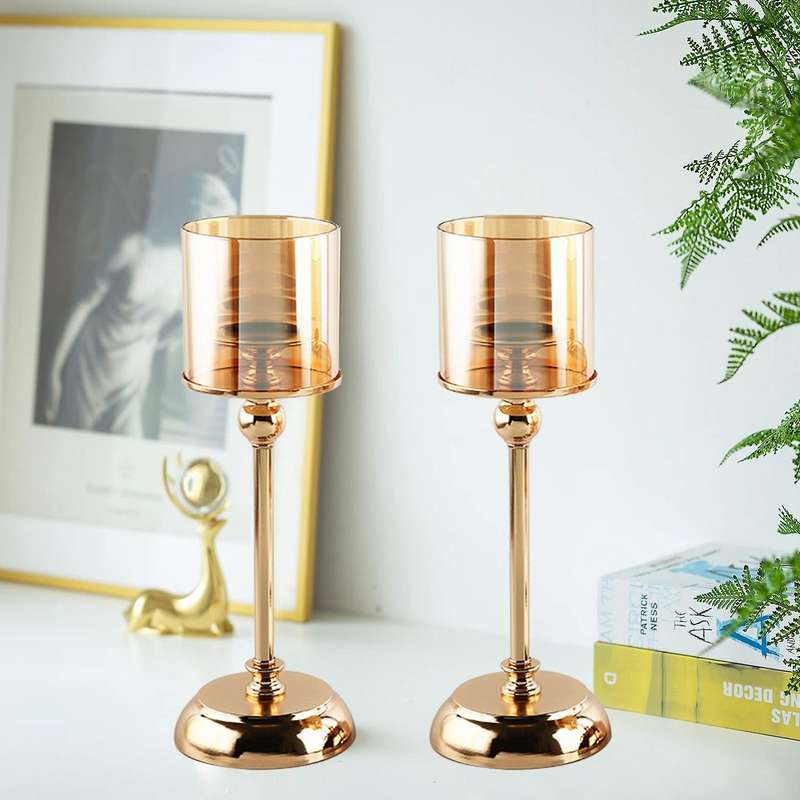 Candle Holders Gold Hurricane Candlelight Stand for Pillar Table Centrepiece Wedding Birthday Party