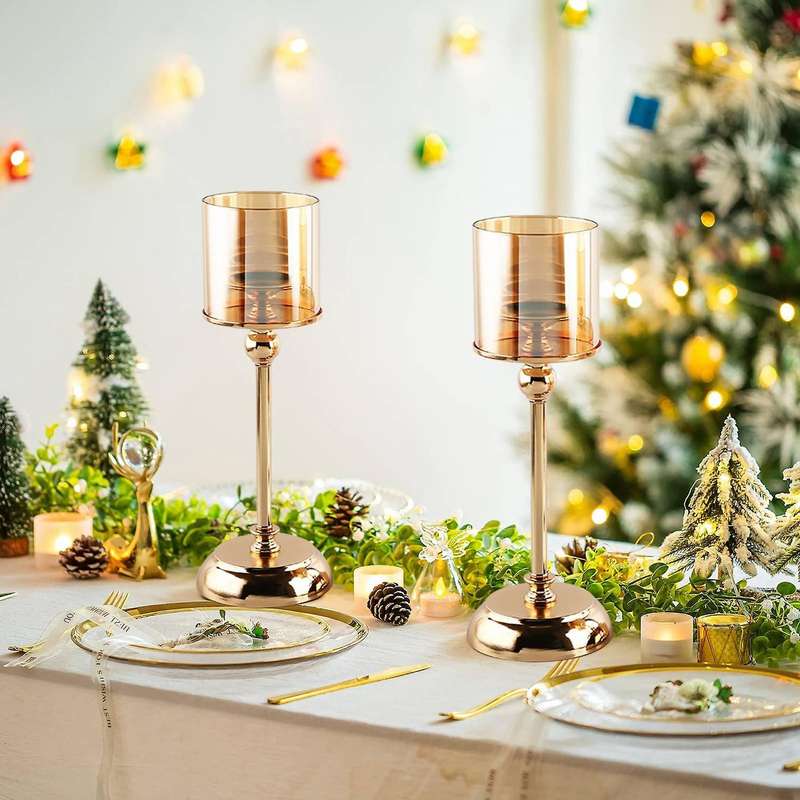 Candle Holders Gold Hurricane Candlelight Stand for Pillar Table Centrepiece Wedding Birthday Party