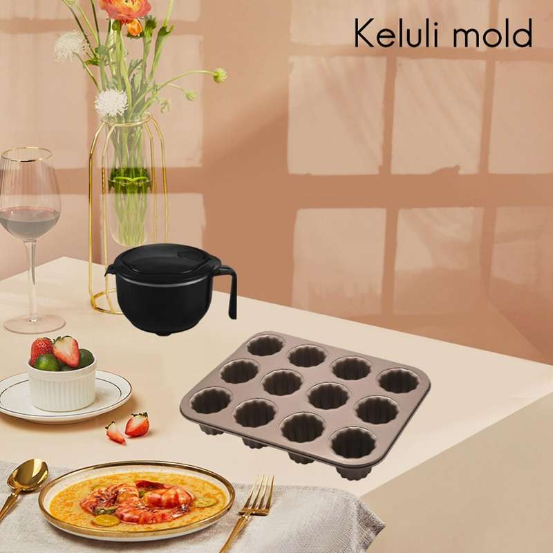 Canele Mold Cake Pan, 12-cavity Non-stick Cannele Muffin Bakeware Cupcake Pan for Oven Baking(champ