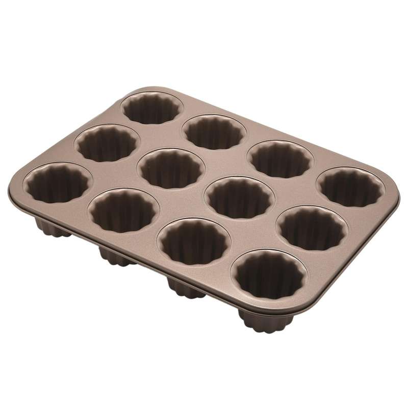 Canele Mold Cake Pan, 12-cavity Non-stick Cannele Muffin Bakeware Cupcake Pan for Oven Baking(champ