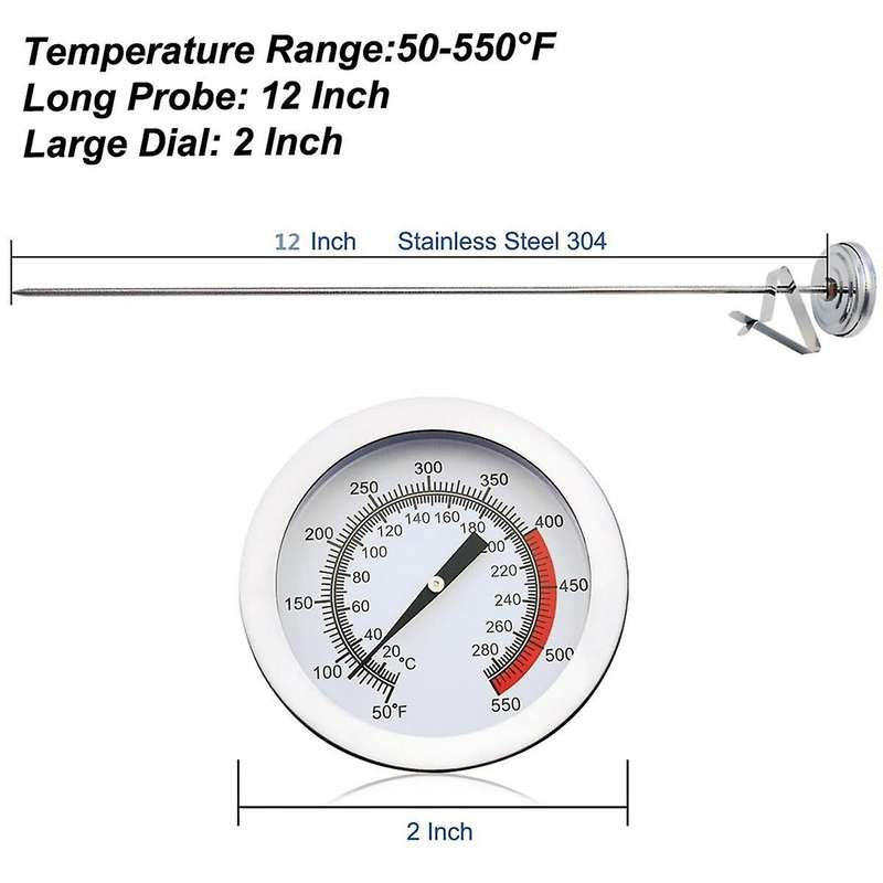 Candy Oil Thermometer for Fring,Deep Fry Thermometer with Pot Clip,12Inch Probe - for Tall Pots,Beef
