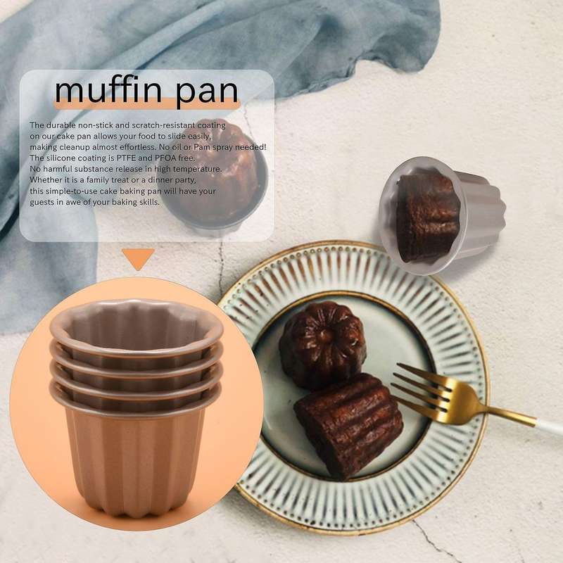Canele Mold, Cannele Muffin Cup, 4pcs Non-stick Cannele Mould