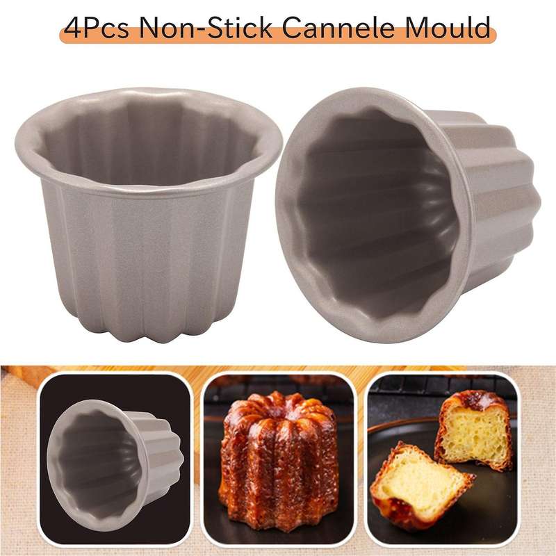 Canele Mold, Cannele Muffin Cup, 4pcs Non-stick Cannele Mould