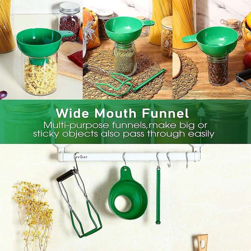 Canning Kit Jar Wide Mouth Canning Funnel Lid Wand for Canning Jars Anti-scald (3pcs,green)