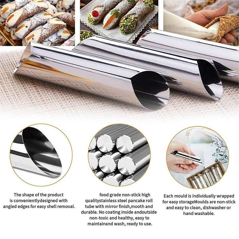 Cannoli Baking Mould Set, Cream Horn Mould Set Cream Stainless Steel Cannoli Tube Moulds Cone Baking