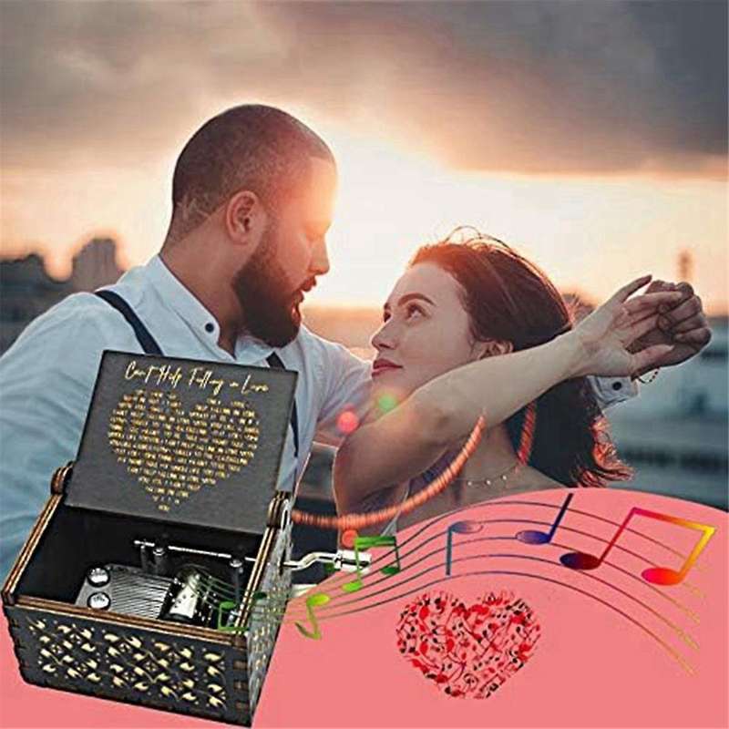 Can'T Help Falling in Love Wood Music Box, Antique Engraved Musical Boxes Case for Love One Wooden