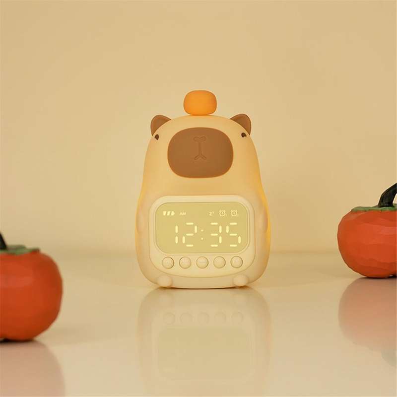 Capybara Night Light with Digital Clock, Silicone Animal Night Light Rechargeable Tabletop Decorati