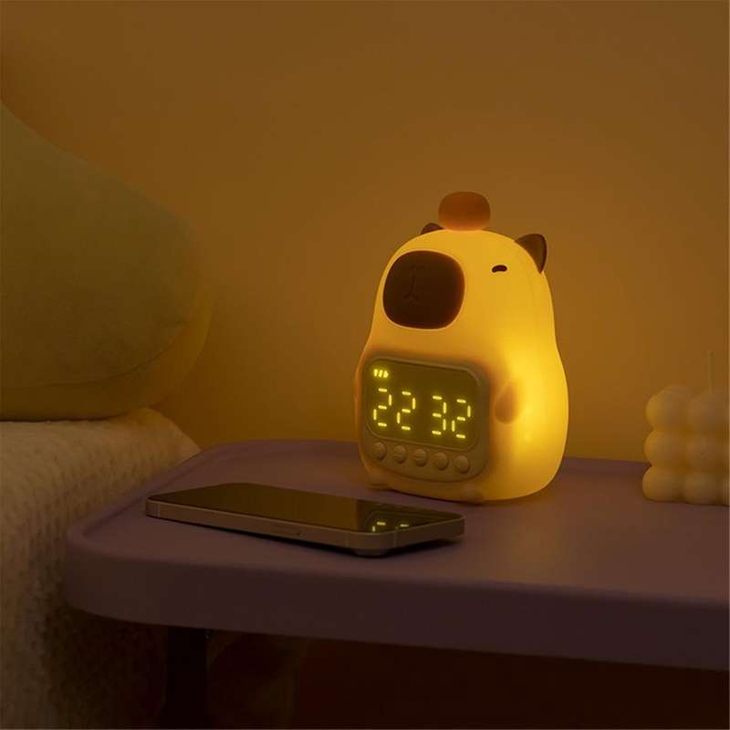 Capybara Night Light with Digital Clock, Silicone Animal Night Light Rechargeable Tabletop Decorati