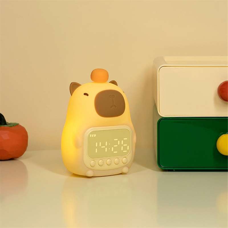 Capybara Night Light with Digital Clock, Silicone Animal Night Light Rechargeable Tabletop Decorati