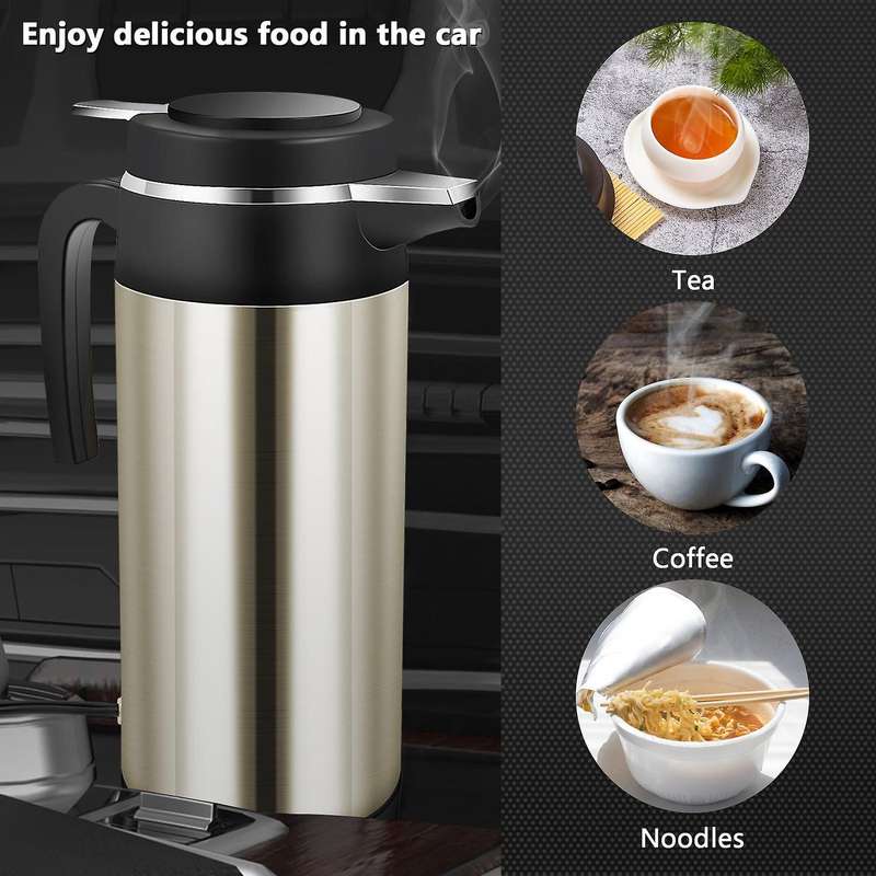 Car 12v 1200ml Electric Car Travel Heater Capacity Tea Coffee Car Boiler Suitable for Camping Gold