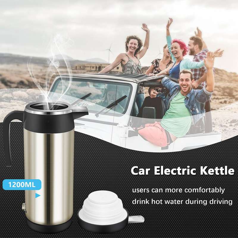 Car 12v 1200ml Electric Car Travel Heater Capacity Tea Coffee Car Boiler Suitable for Camping Gold