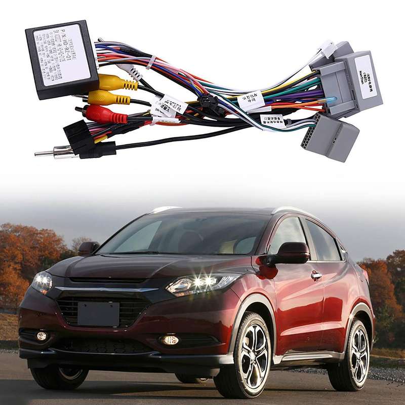 Car 16Pin Power Wiring Harness Cable Adapter with Canbus+USB for XR-V Vezel Jade Fit Install Android