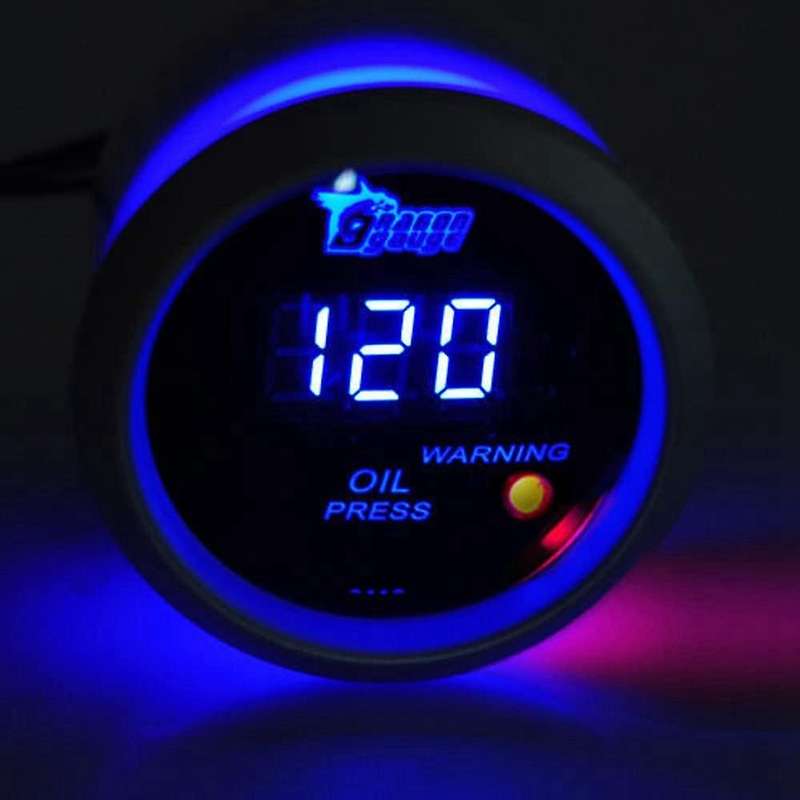 Car 2inch 52mm Digital Oil Press Pressure Gauge Blue LED Boost Gauge Water Oil Temperature Oil Press