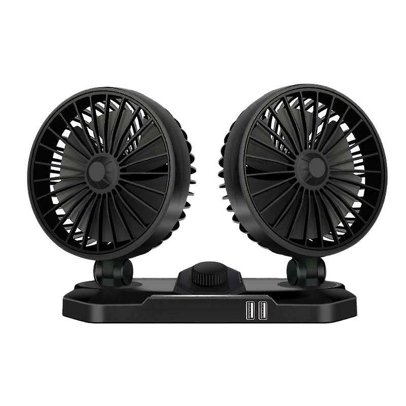 Car 24V Dashboard Cooling Fan with Dual USB Charger 360 Two Head 2-Speed for Universal SUV