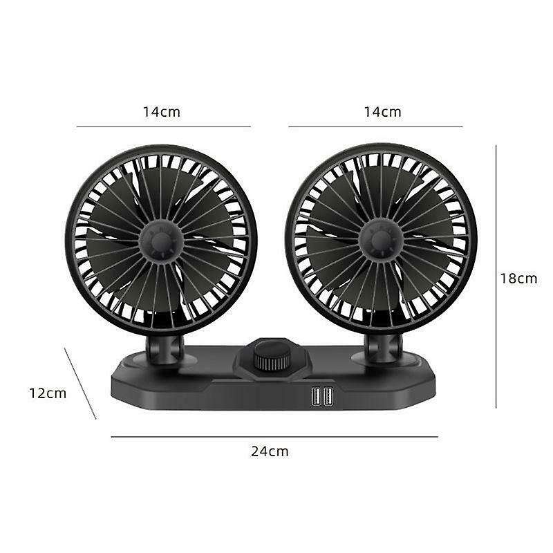 Car 24V Dashboard Cooling Fan with Dual USB Charger 360 Two Head 2-Speed for Universal SUV