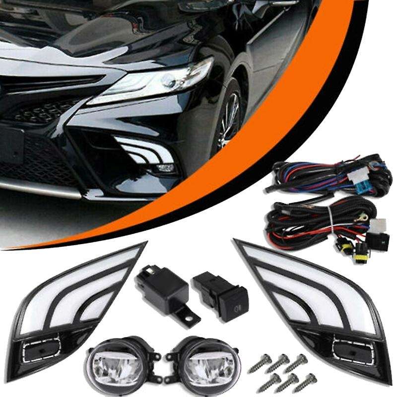 Car 3 Colue LED DRL Daytime Running Light Fog Light + LED Fog Lens Bezel Kit for SE XSE 2018-2020