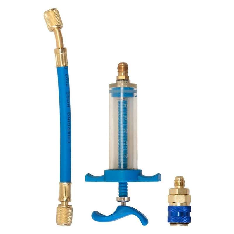 Car A/C Oil/Dye Injector 1Oz with R134a Low Side Quick Coupler Adapter 1/4 Air Conditioning Repair T