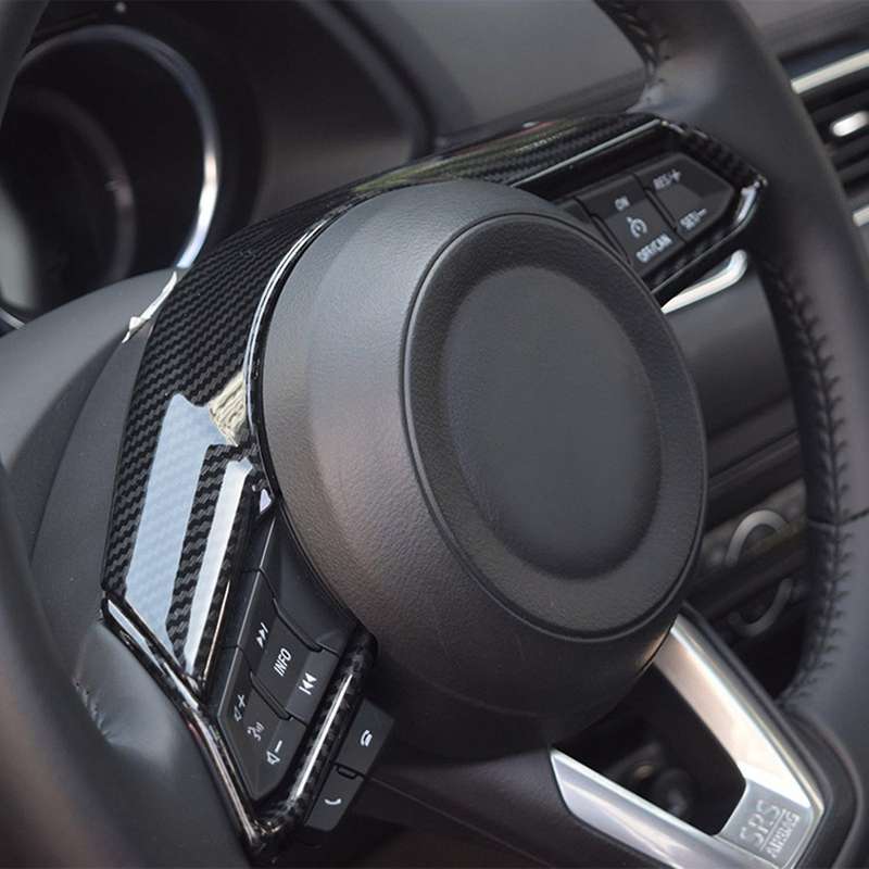 Car ABS Carbon Fiber Interior Steering Wheel Button Cover Inner Trims for CX5 2018 Sequin Decorate C