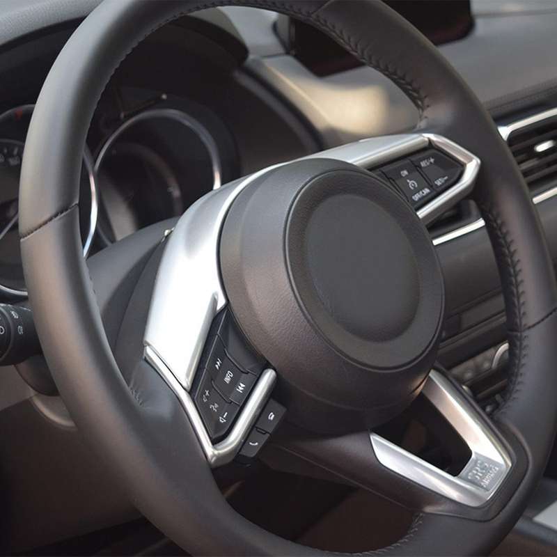 Car ABS Carbon Fiber Interior Steering Wheel Button Cover Inner Trims for CX5 2018 Sequin Decorate C