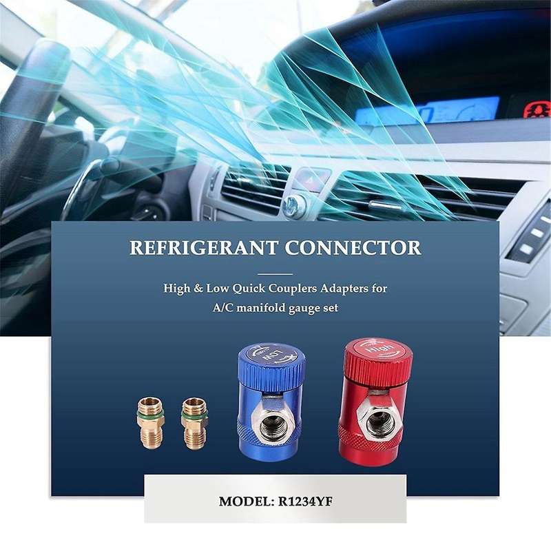 Car AC High/Low Side R1234YF Quick Couplers Adapters Conversion Kit with Manual Couplers