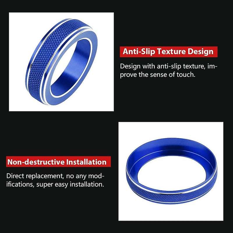 Car AC Knob Covers Volume Knob Cover Trim Auto Decoration Accessories for Grand / 2014-2021, Blue