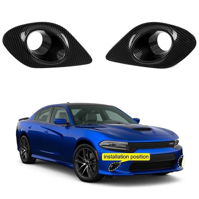 Car Accessories ABS Carbon Fiber Front Bumper Fog Light Lamp Frame Cover Trim for Charger 2015-2020
