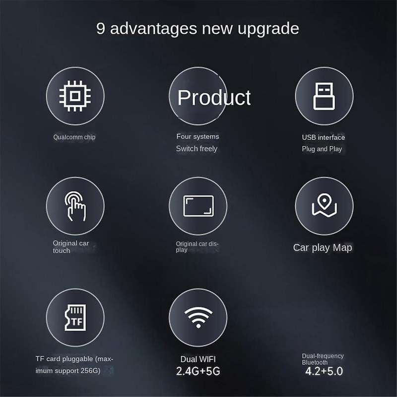 Car Adapter 2 in 1 Wireless CarPlay Android Adapter Wireless Adapter CarPlay Ai TV Box with Wired C
