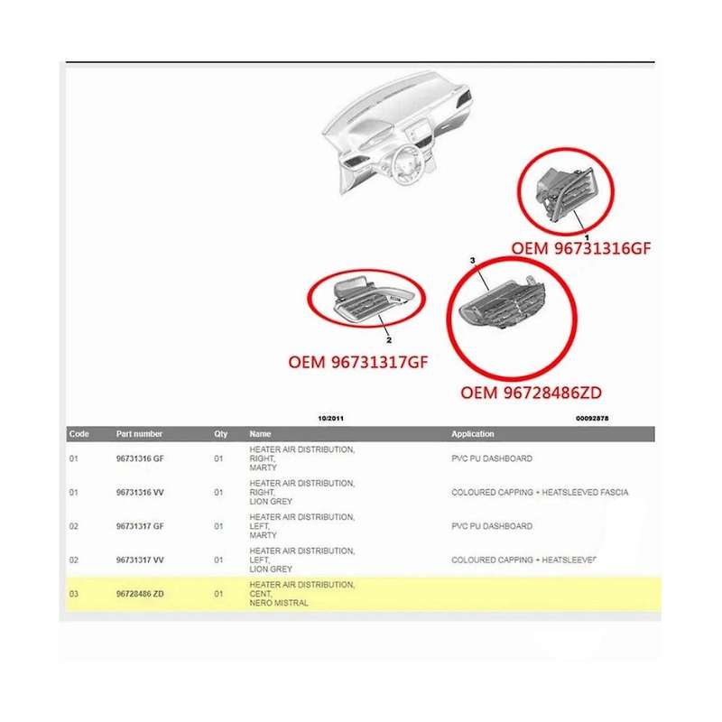 Car Air Conditioning Outlet for 208 2008 C3 96731316gf 96731317gf 96731317zd 96731316zd 96728486zd