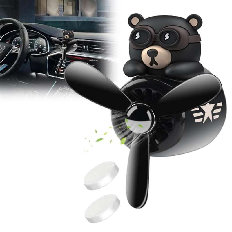 Car Air Freshener Hikii Cute Cartoon Bear Pilot Rotating Propeller Air Outlet Aromatherapy Car Inter