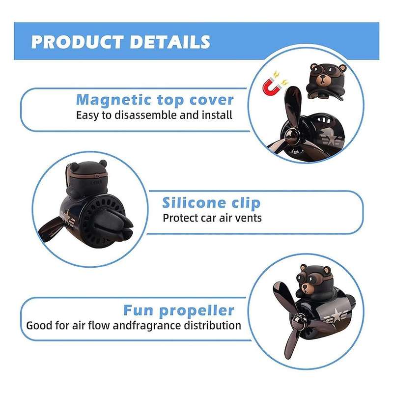 Car Air Freshener Hikii Cute Cartoon Bear Pilot Rotating Propeller Air Outlet Aromatherapy Car Inter