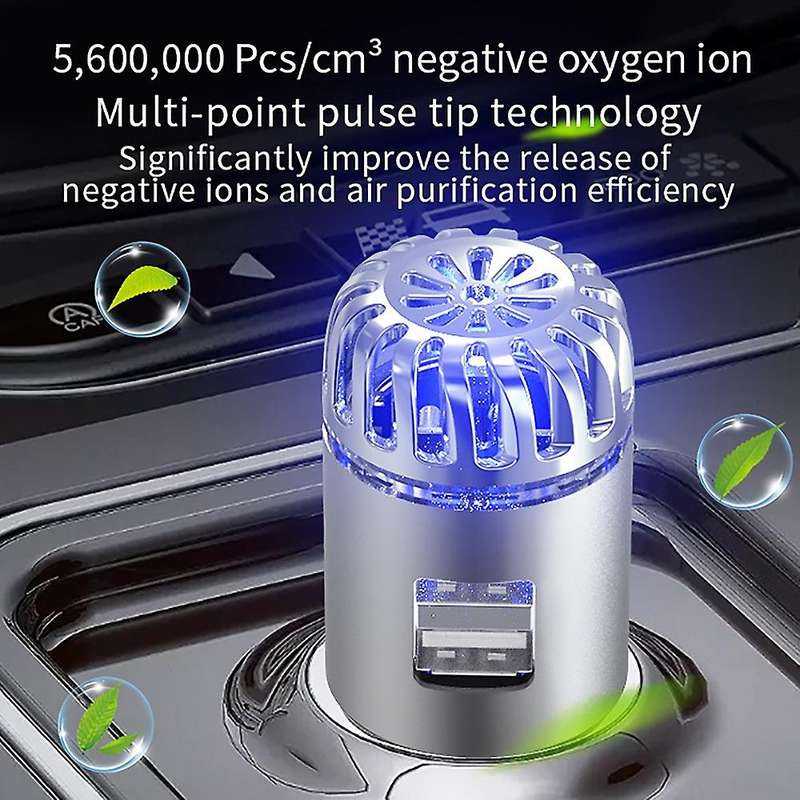 Car Air Purifier 20 Million Negative Ion Dual USB Car Charger 2 in 1 Air Purifier(Silver)