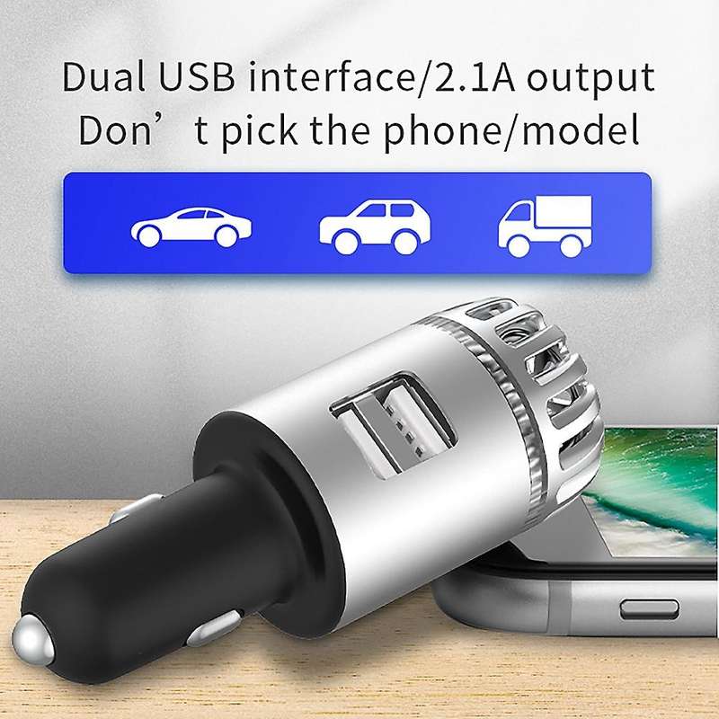 Car Air Purifier 20 Million Negative Ion Dual USB Car Charger 2 in 1 Air Purifier(Silver)