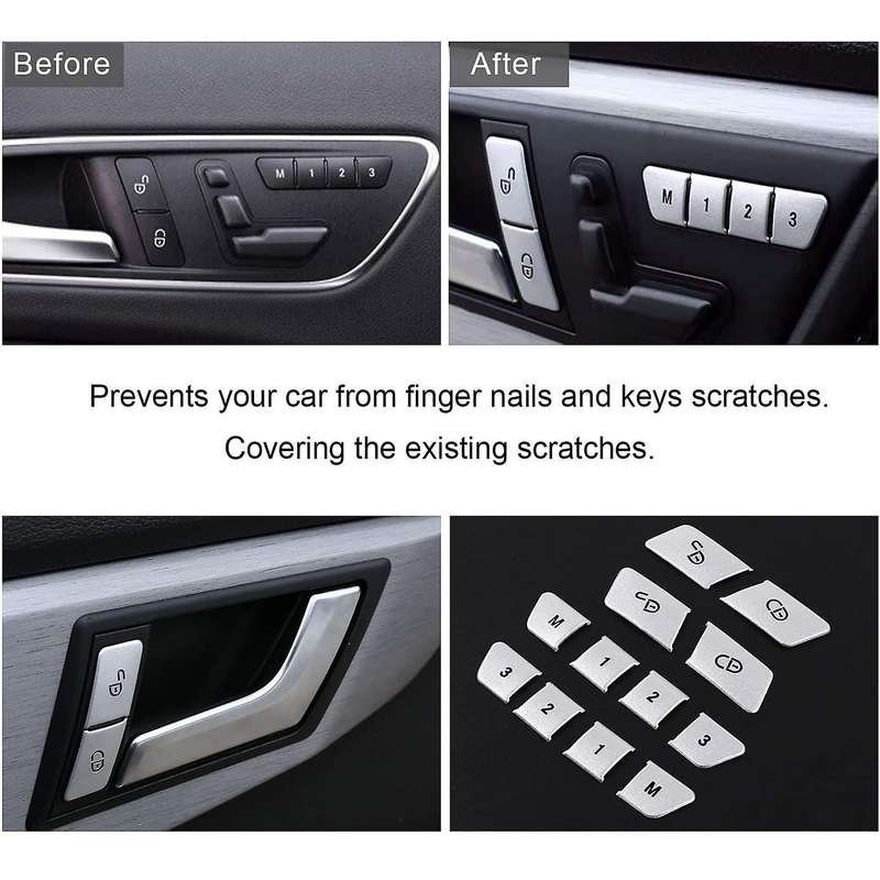 Car Aluminum Seat Memory Door Lock Unlock Switch Button Trim Cover Stickers for ML C E Class GLA CLA