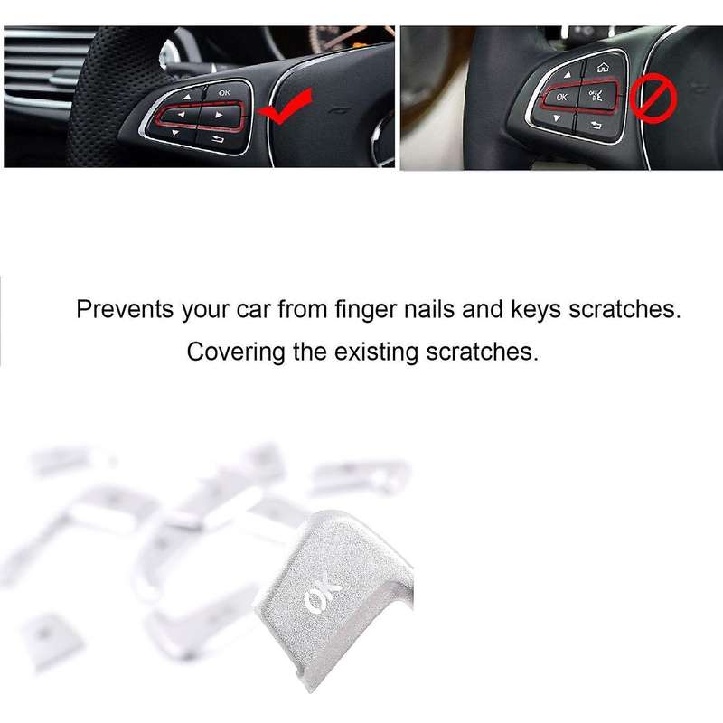 Car Aluminum Steering Wheel Button Trim Cover Decoration Stickers Accessories for V CLA Class 2015-2