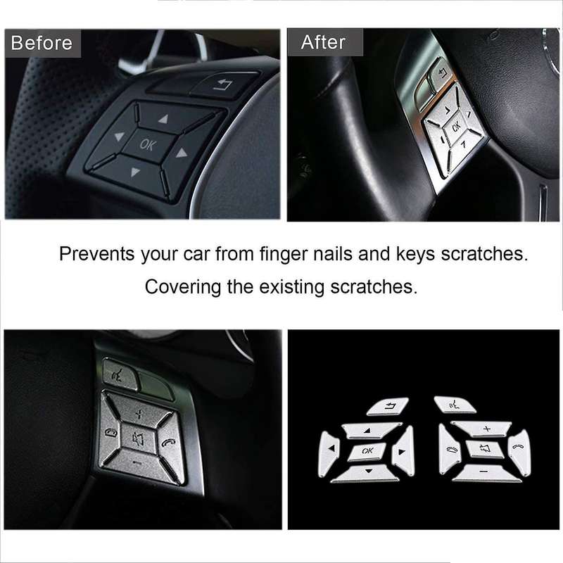 Car Aluminum Steering Wheel Button Trim Cover Decoration Stickers for C E G ML GLA CLA SL Class