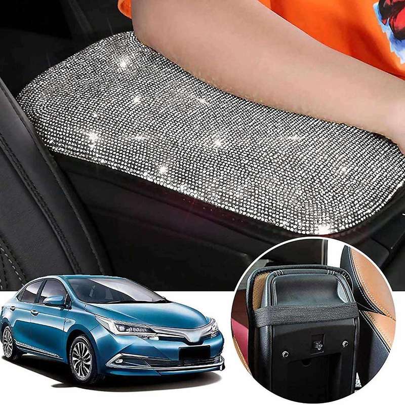Car Armrest Bling Cover Cute Charming Auto Center Console Crystal Rhinestone Car Arm Rest Cushion()