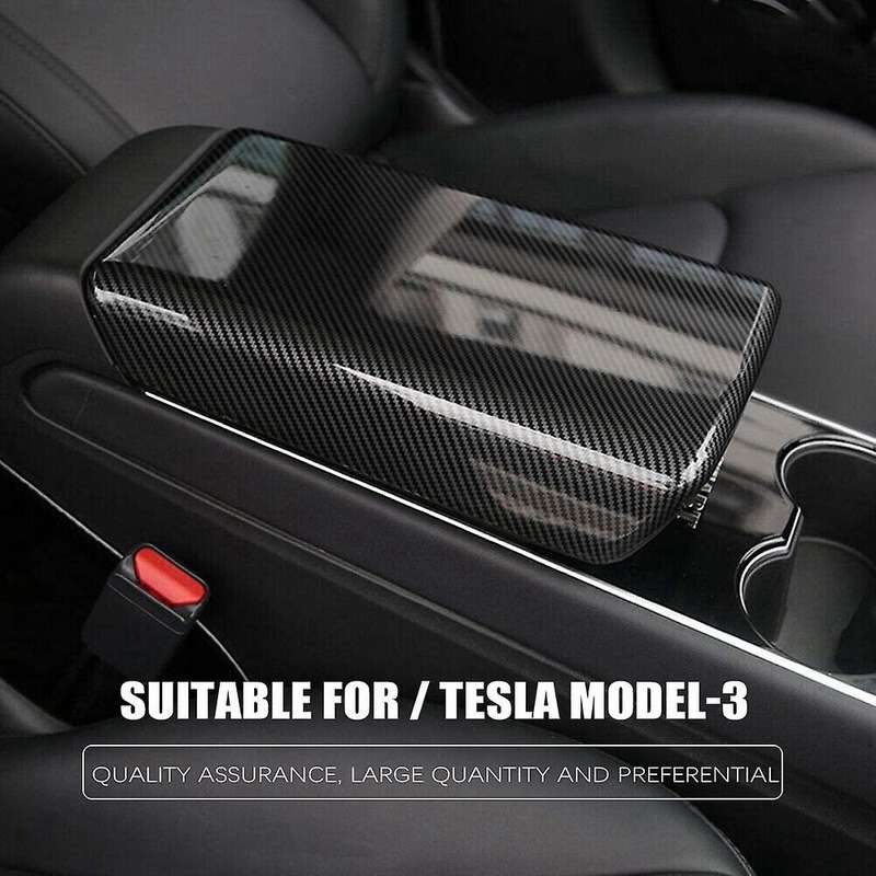 Car Armrest Box Protective Cover for Model 3 2019-2021 Carbon Fiber Panel Decoration Cover Trim Inte