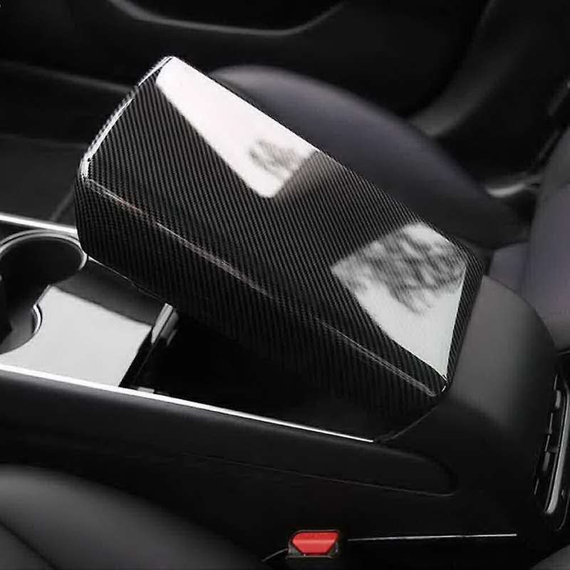 Car Armrest Box Protective Cover for Model 3 2019-2021 Carbon Fiber Panel Decoration Cover Trim Inte