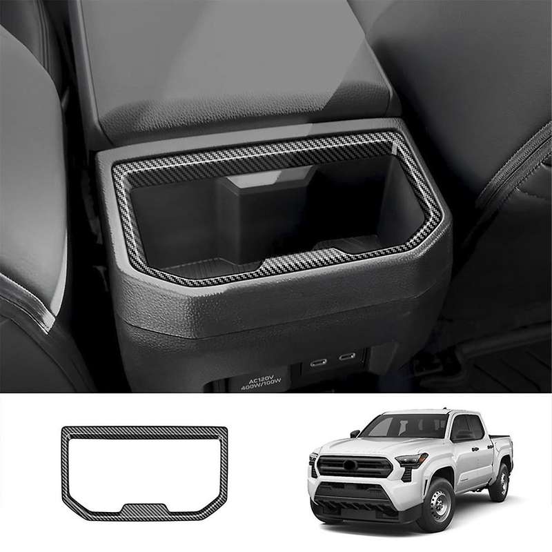 Car Armrest Box Rear Water Cup Holder Frame Cover Trim Stickers for 2024 Car Accessories Carbon Fibe