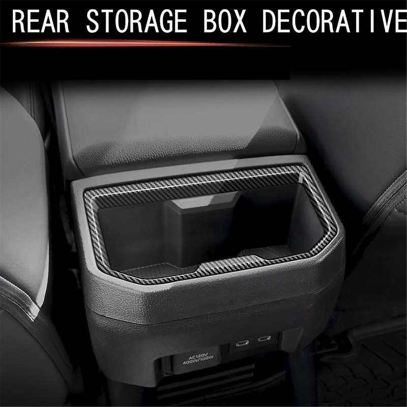 Car Armrest Box Rear Water Cup Holder Frame Cover Trim Stickers for 2024 Car Accessories Carbon Fibe