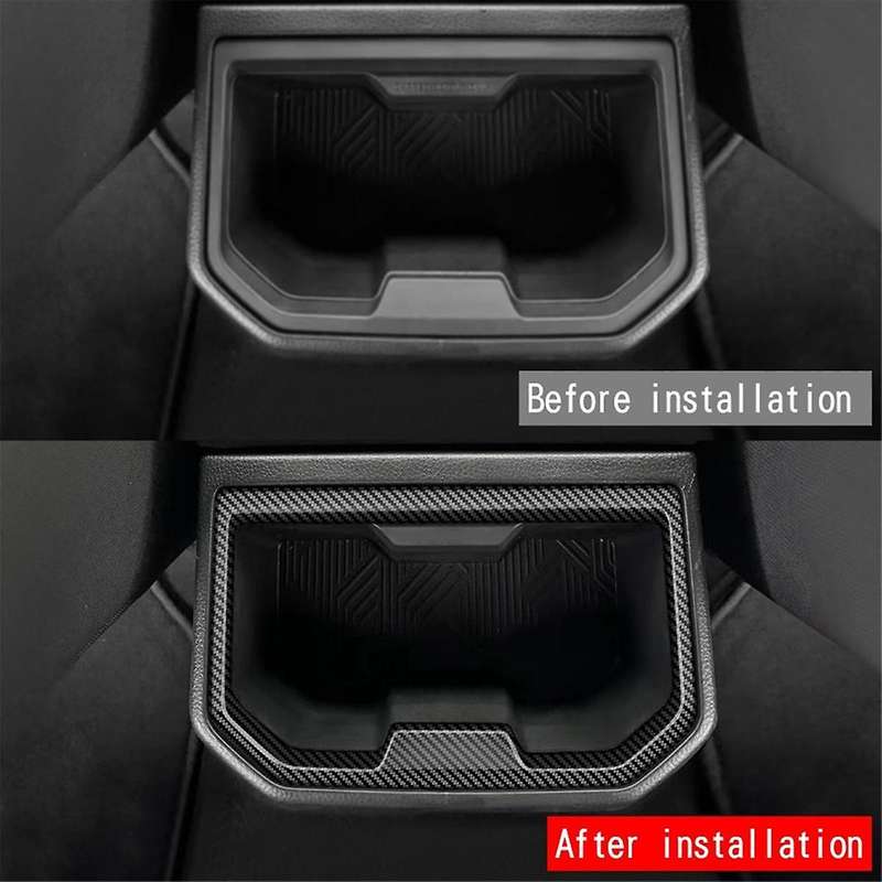 Car Armrest Box Rear Water Cup Holder Frame Cover Trim Stickers for 2024 Car Accessories Carbon Fibe