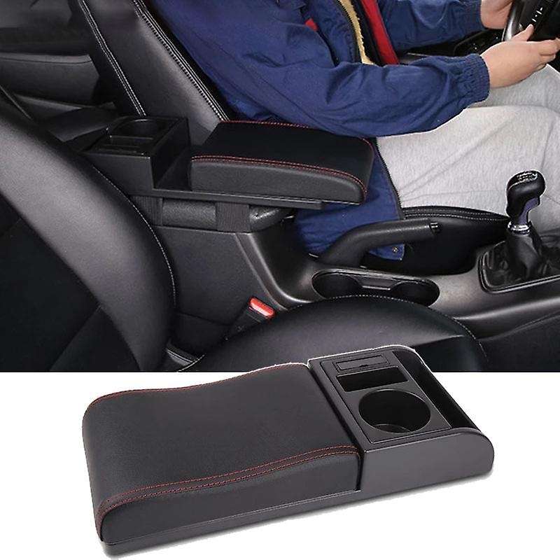 Car Armrest with Cup Holder Universal Pu Leather Storage Box Soft Elbow Suppoty Cushion Movable Armr