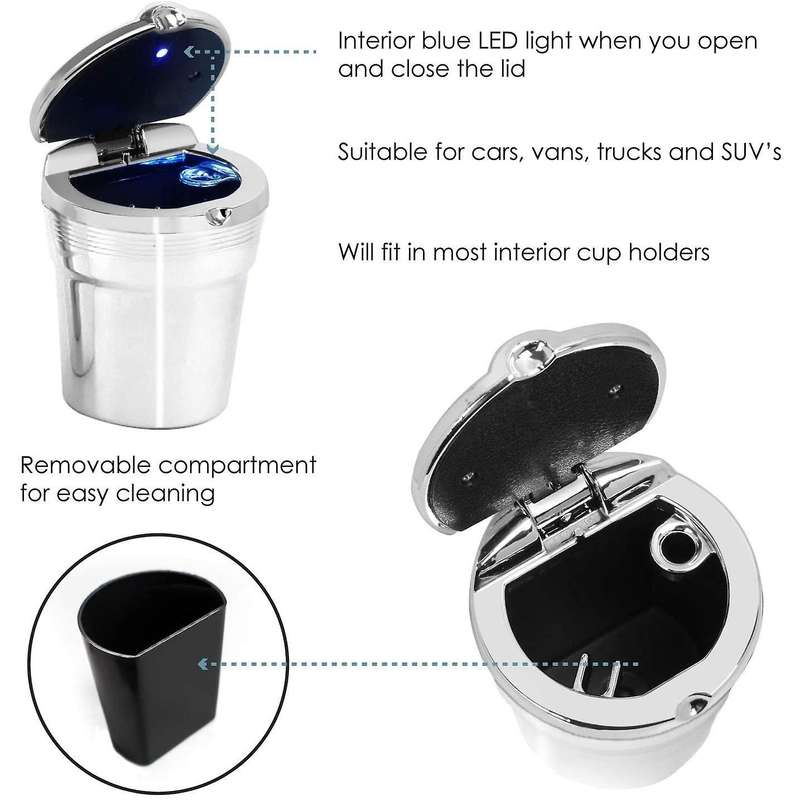 Car Ashtray with Lid - Portable Travel Car Ashtray Self-Extinguishing - Made of Fire Resistant Plast